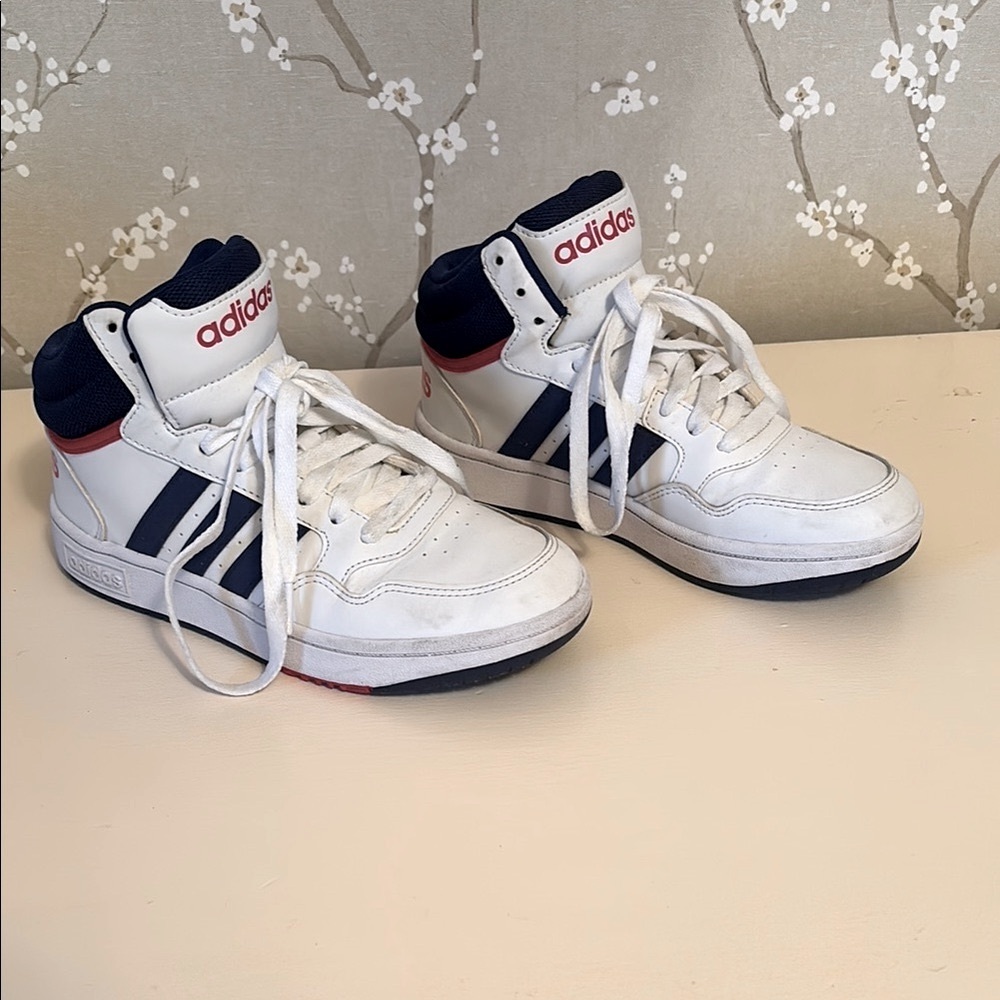 Adidas HOOPS White and Blue High-Top Sneakers Big Kid 4